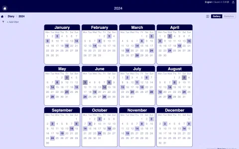 A year as a heat-mapped calendar: how much was shot, day by day.